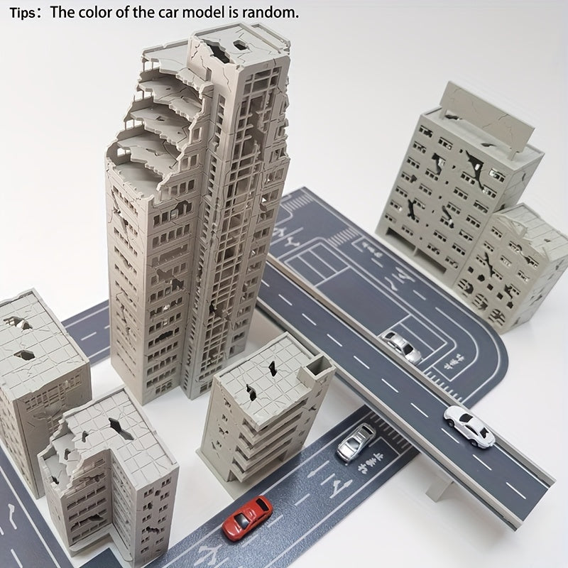 1:300 Scale War Damaged House Building Scene Model Set - Plastic Battle Damaged Urban Street Layout for N HO Train Diorama, Wargaming & Architectural Model | Miniature Scene Display