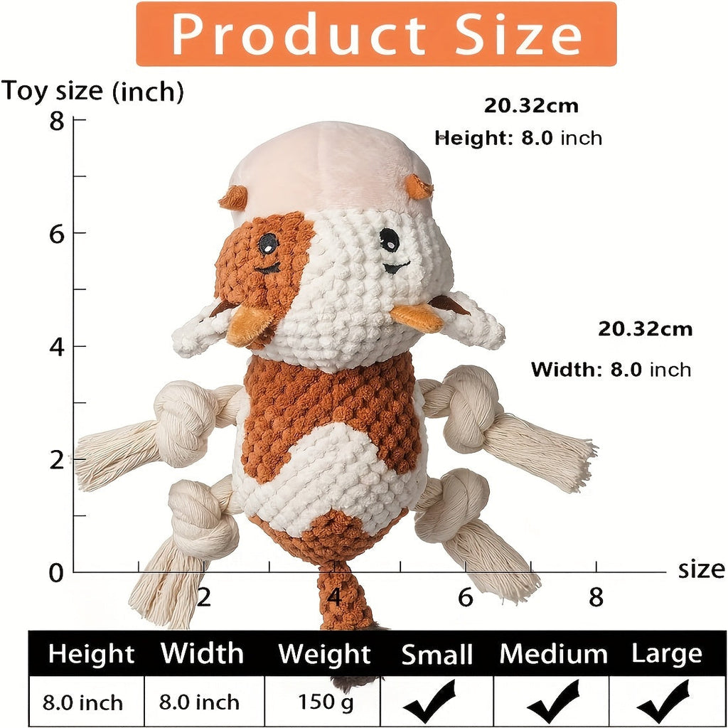 Squeaky Cow Dog Toy, Plush Interactive Tug-of-War with Crinkle Paper, IQ Training Chew Toy for Small, Medium, and Large Dogs, No Battery Needed, Anxiety Relief Pet Toy