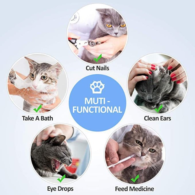 Veterinary-Grade Cat Restraint Bag – Breathable Mesh Cat Grooming Bag for Bathing, Nail Trimming, Ear Cleaning, Medication & Injections, Durable Non-Electric Design, Safe for Kittens & Cats, Blue & Grey