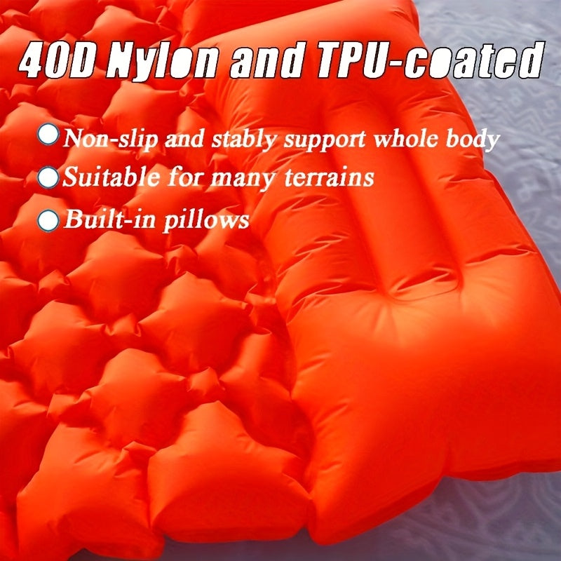 Self-Inflating Sleeping Pad, Ultralight Nylon TPU Camping Mat, Built-In Pump, Single & Double Person Options, Compact Portable Sleeping Mat for Camping, Hiking, Backpacking, Travel, and Picnics, Orange & Blue