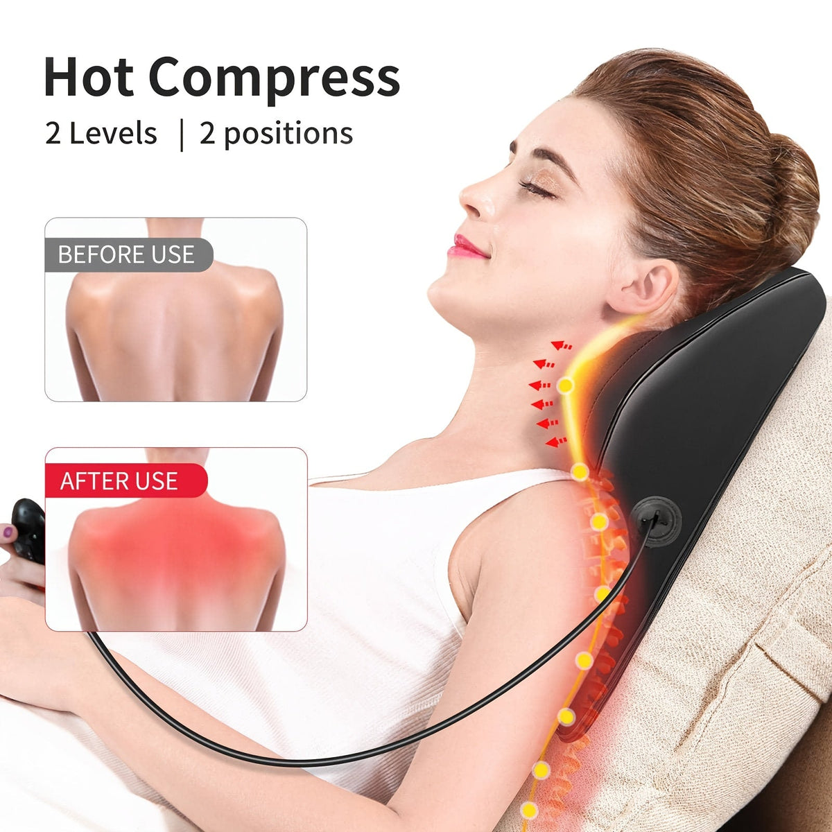 Shiatsu Neck & Shoulder Massager with Heat - Kneading, Rolling & Vibrating for Neck Traps Back Legs, Portable for Home Office Travel, Gift for Men & Women - Black & Brown