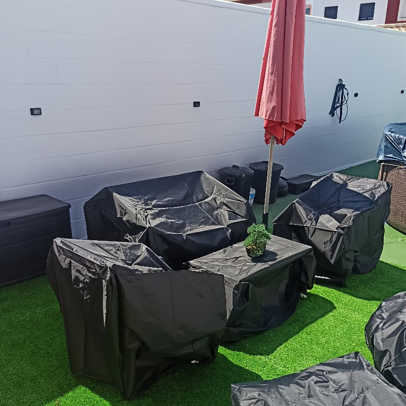 4-Piece Outdoor Furniture Cover Set - Sofa Cover, 2 Chair Covers & Coffee Table Cover, Wind Buckle Straps & Adjustable Drawstring - Patio, Balcony & Courtyard - Black