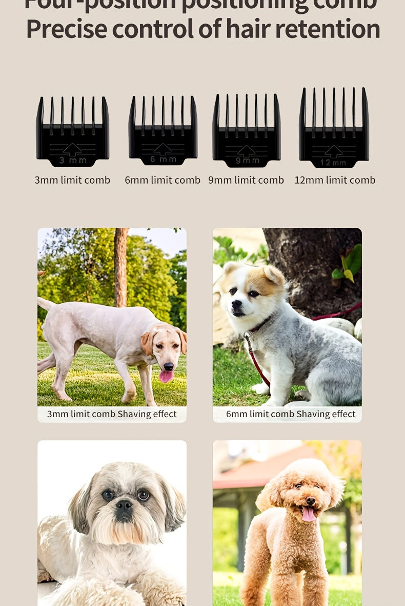 Rechargeable Cordless Pet Grooming Clippers with LED Display - Professional Wireless Dog Hair Trimmer, Detachable Blades, 4 Comb Guides, Low Noise, 3.6V USB Charging, for Dogs, Cats, and Small Animals