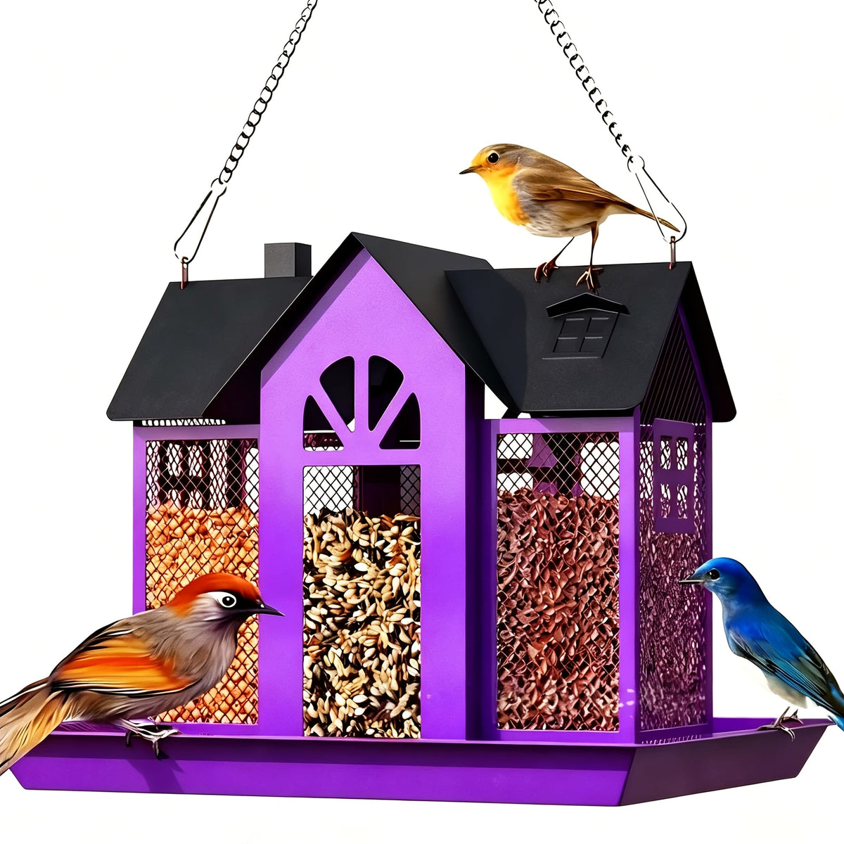 Squirrel-Proof Wild Bird Feeder for Outdoors – 3-Chamber Metal Mesh Large-Capacity Weatherproof Hanging Bird Feeder for Cardinals, Finches, and Backyard Birds, Available in Multiple Colors
