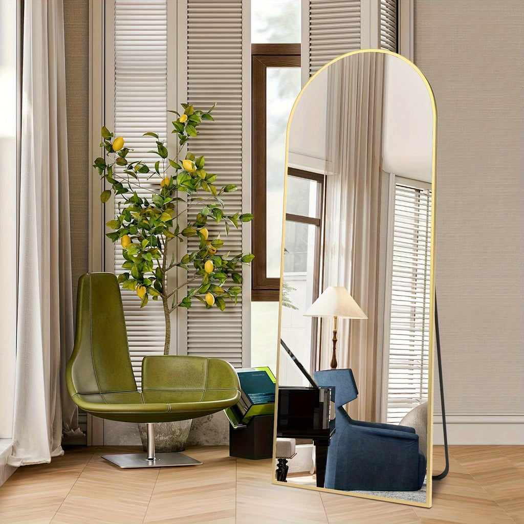Arched Full Length Mirror 64"x21" Black Metal Frame, Floor Standing Leaning Wall Mirror, Arch Vertical Body Mirror for Living Room Bedroom Entryway Bathroom, Modern Home Decor