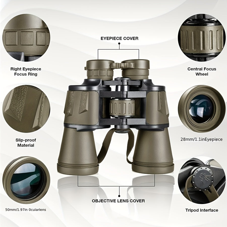 12x42 HD High-Powered Binoculars for Adults with Phone Adapter for Bird Watching, Hunting, Travel, and Concerts, Includes Carry Case, Neck Strap - Mud Black Green