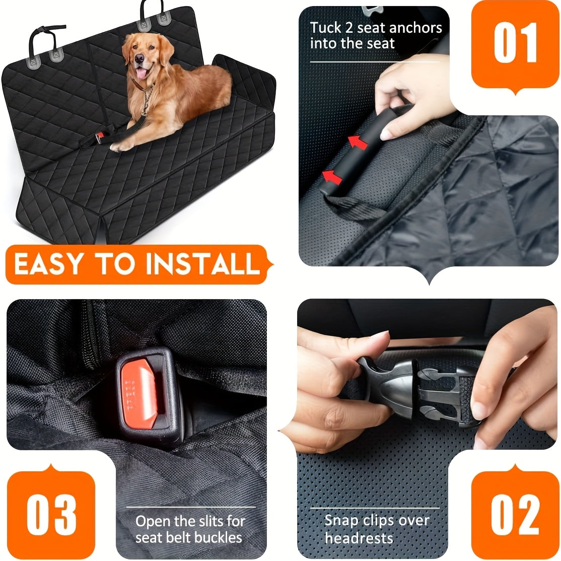 60/40 Split Bench Car Seat Cover for Cars, Trucks, and SUVs – Waterproof Rear Seat Protector for Pets & Kids, Easy-Clean 100% Polyester, Universal Fit, Black