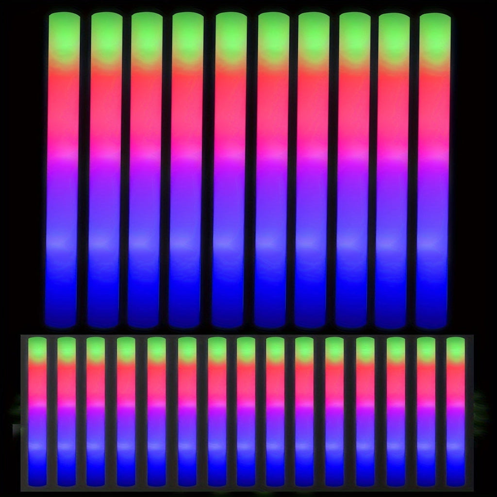 LED Foam Light Sticks Bulk Pack 28, 48 or 100 Pieces – 3-Mode Color Changing Flashing Glow Sticks for Parties, Weddings, Concerts, Birthdays, Halloween, Christmas, Camping and Cheering Events