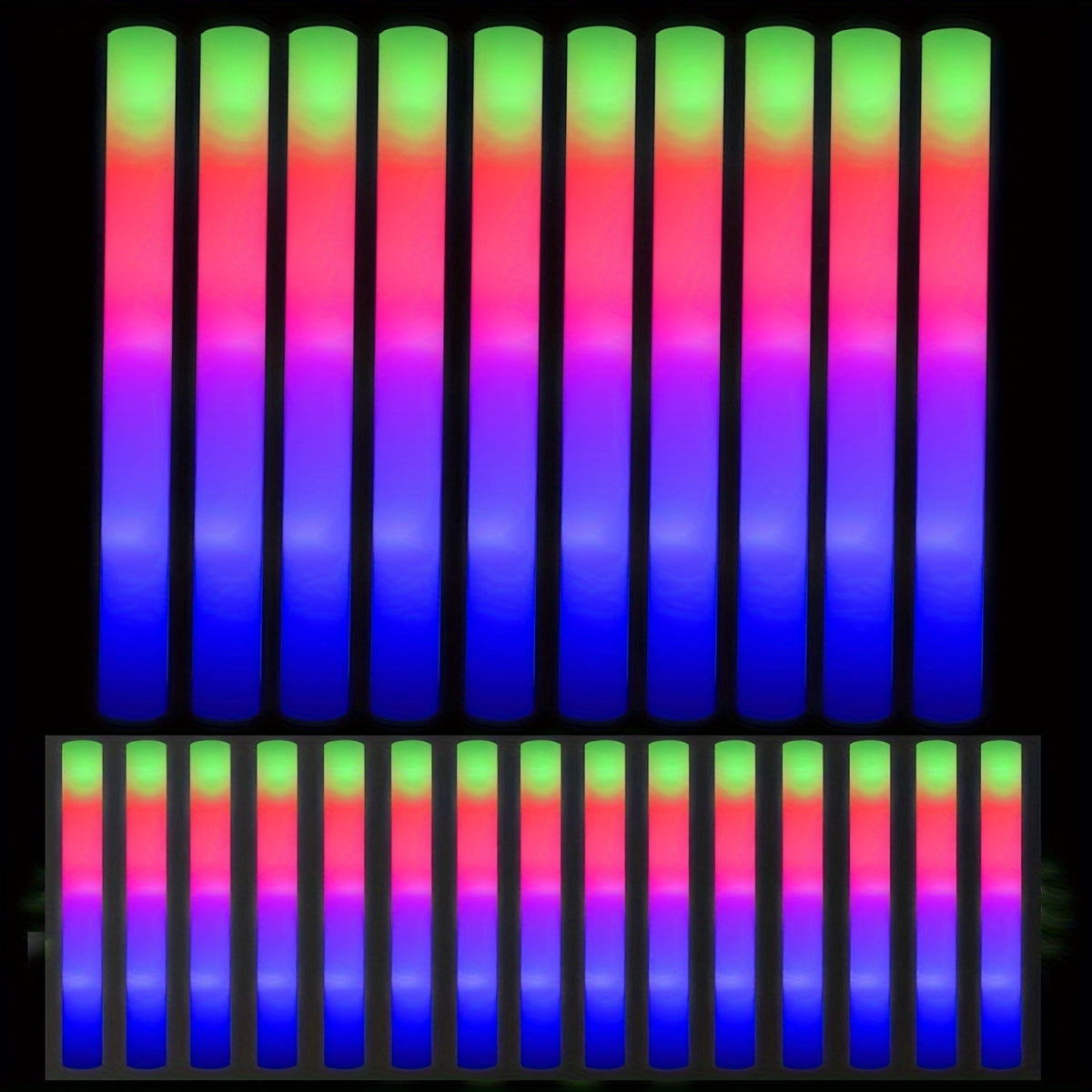LED Foam Light Sticks Bulk Pack 28, 48 or 100 Pieces – 3-Mode Color Changing Flashing Glow Sticks for Parties, Weddings, Concerts, Birthdays, Halloween, Christmas, Camping and Cheering Events
