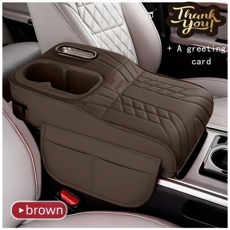Car Center Console Tray Organizer with Raised Design, Tissue Box, Cup Holder, and Non-Slip Storage Mat (Black, Orange, Red, Brown, Beige)