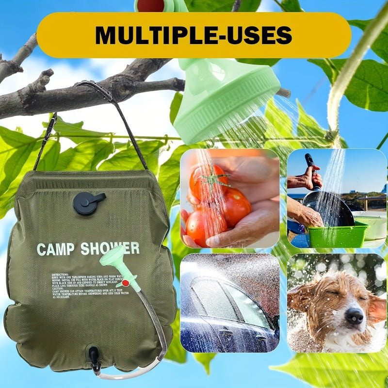 Portable Camping Shower Bag 5.28 Gallons | Solar Heated Outdoor Shower with Adjustable Hose | Lightweight Durable PVC | Perfect for Camping, Beach, RV, Backyard | 20L