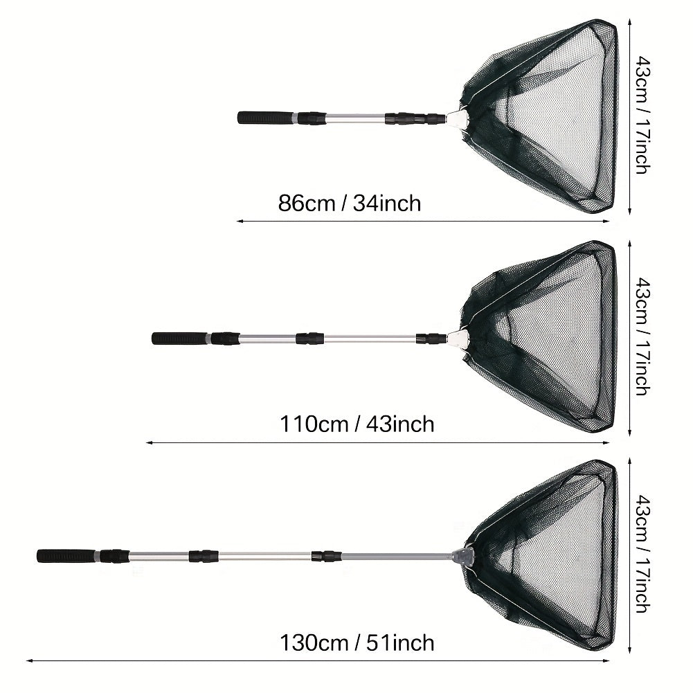 Foldable Fishing Landing Net with Telescoping Aluminum Alloy Pole – 3 Sizes 86CM 110CM 130CM, Collapsible Metal Net for Fish, Crab, Crayfish, and Shrimp, Portable Fishing Gear