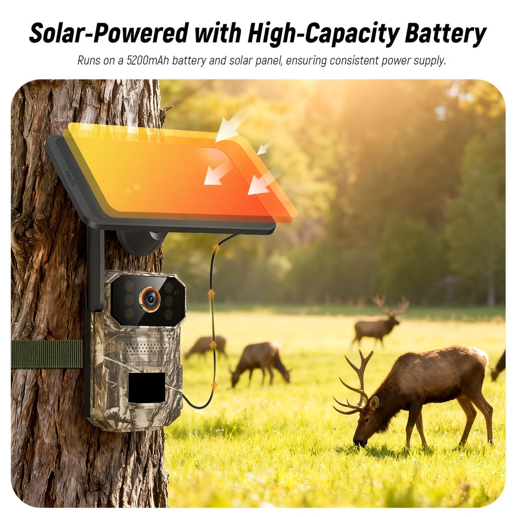 4G LTE Solar Trail Camera 1920P HD – Cellular Wildlife Camera with PIR Motion Sensor, Infrared Night Vision, Two-Way Audio, Remote Access, No WiFi Required, IP65 Waterproof, Solar Powered