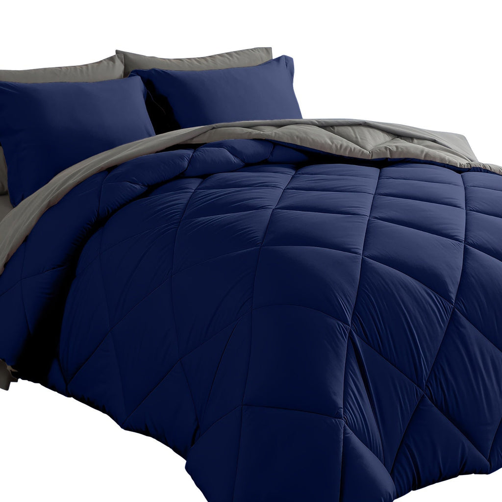 7-Piece Comforter Set, Queen/King Size – Soft Microfiber Pinch Pleated Bed-in-a-Bag with Comforter, Fitted Sheet, Flat Sheet & 4 Pillowcases, All-Season Bedding Set for Home & Dorm