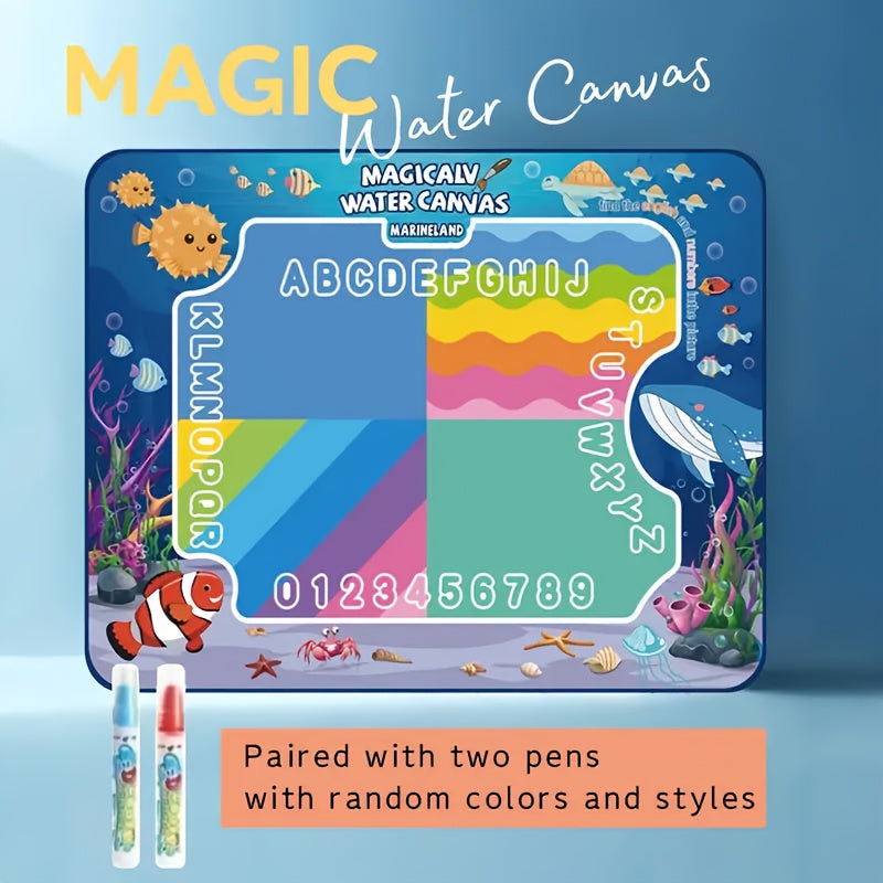 Water Drawing Mat for Kids, Reusable Magic Painting Canvas, Mess-Free Art Toy Set for Ages 3+, Large 80x60cm, Ocean Animal Designs, Gift Box