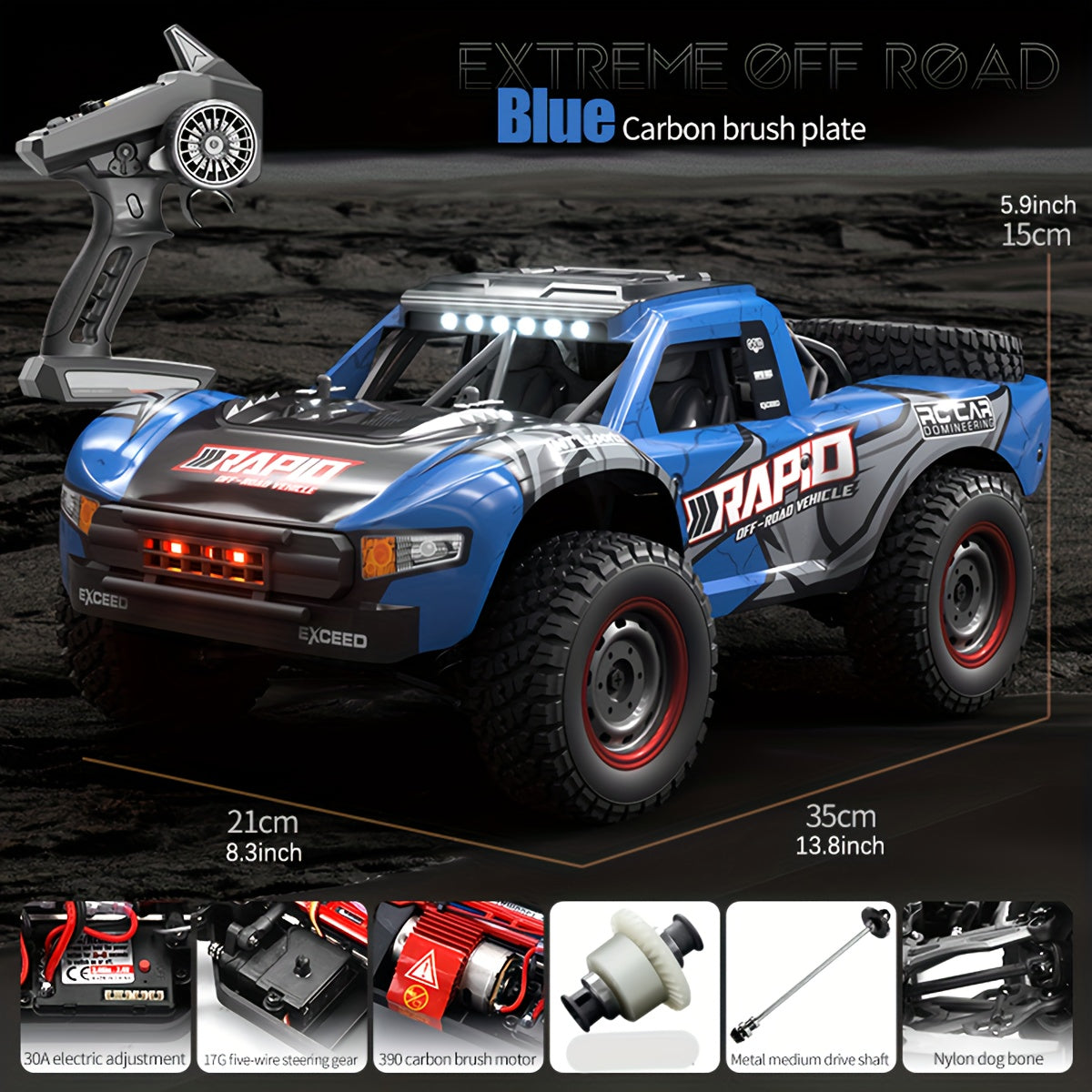 1:14 Scale High-Speed RC Car, 4WD Off-Road Vehicle – Brushless Motor PRO (50-70 km/h) or Carbon Brush (38 km/h) – Four-Wheel Drive Remote Control Truck for Adults & Kids