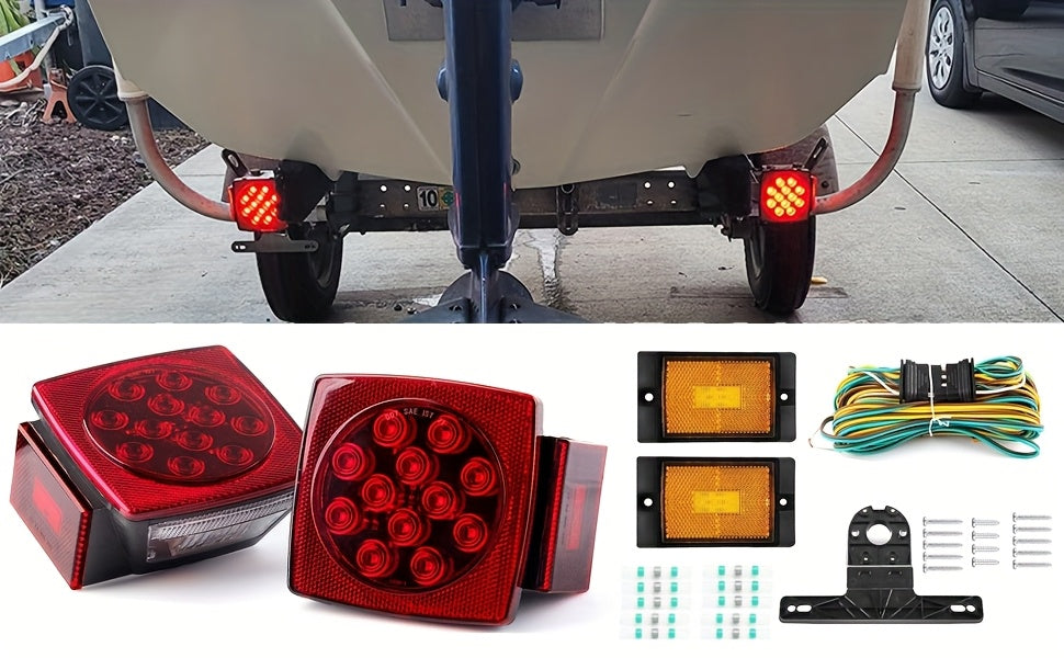 12V LED Trailer Light Kit with Wiring Harness – Submersible Waterproof Utility Trailer Lights for Boat, RV, and Truck, Complete Kit for Trailers Under 80 Inches, Corrosion Resistant