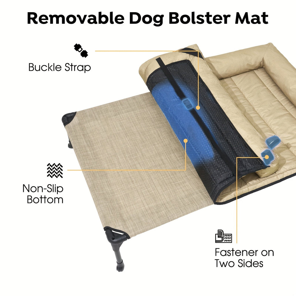 Cooling Elevated Dog Bed with Removable Pillow-Top Mat – Raised Bolster Dog Cot with Breathable Mesh and Non-Slip Feet, Dog Sofa Bed for Indoor & Outdoor Use