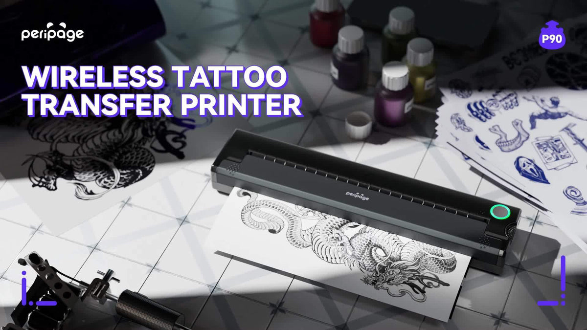 Peripage P90 Tattoo Stencil Printer – Portable Thermal Printer for Tattoo Transfer Paper, Compatible with iOS, Android & PC, Mini Wireless Printer Includes 5pcs A4 Transfer Paper, Gift for Tattoo Artists