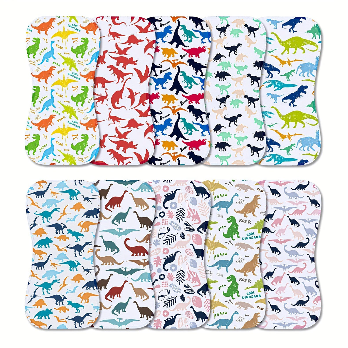 10-Pack Baby Burp Cloths for Newborn Boys & Girls, Large Neutral Baby Washcloth Burp Rags, Era of Dinosaurs, Fox Home, Steel Roses, Pink Florals, Simple Beige, Pink Peach & Pink Starlink