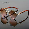 Round Metal Frame Sunglasses with Gradient PC Lenses, Double Bridge, and Leopard Print Hinges – Trendy Unisex Eyewear with Protective Case for Women and Men, Vacation and Street Style