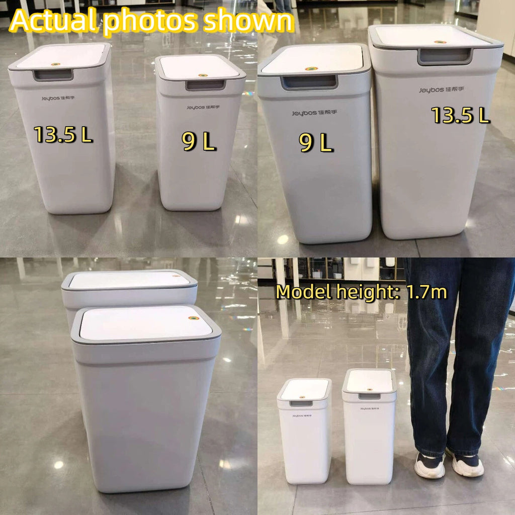 Joybos Push-Type Trash Can with Lid - Large Capacity - Bathroom, Kitchen, Office & Bedroom - 9L (2.4 Gal) & 13.5L (3.6 Gal) - White