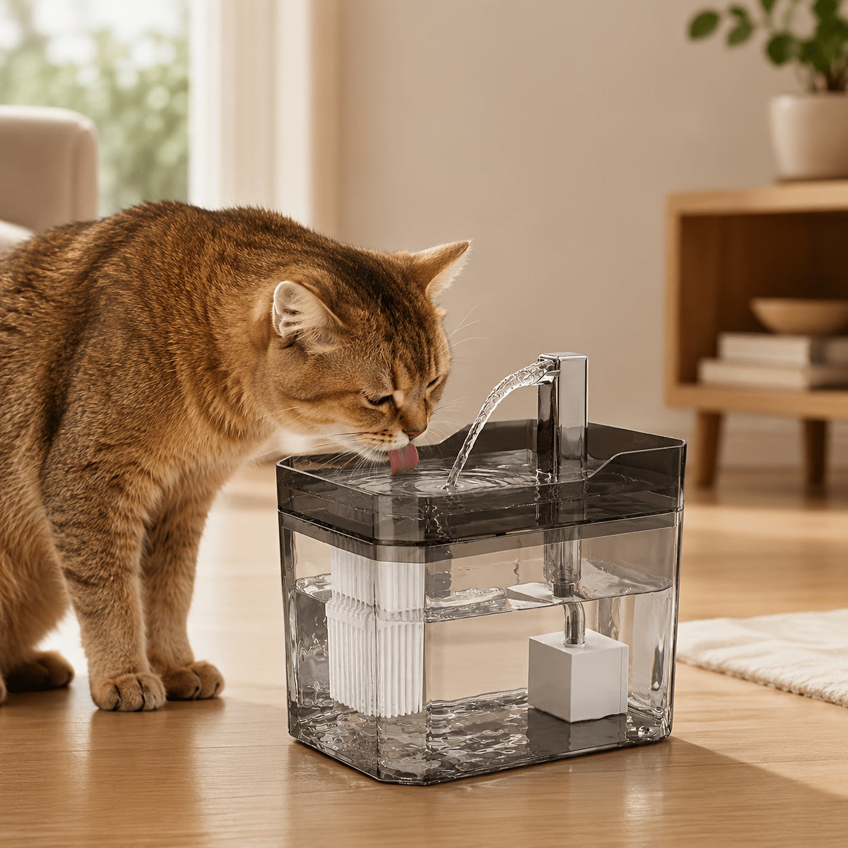 Smart Pet Drinking Fountain, Automatic Recirculating Water Dispenser for Cats and Dogs, Ultra-Quiet, USB Powered, Visible Water Level, Easy to Clean, No Batteries Required