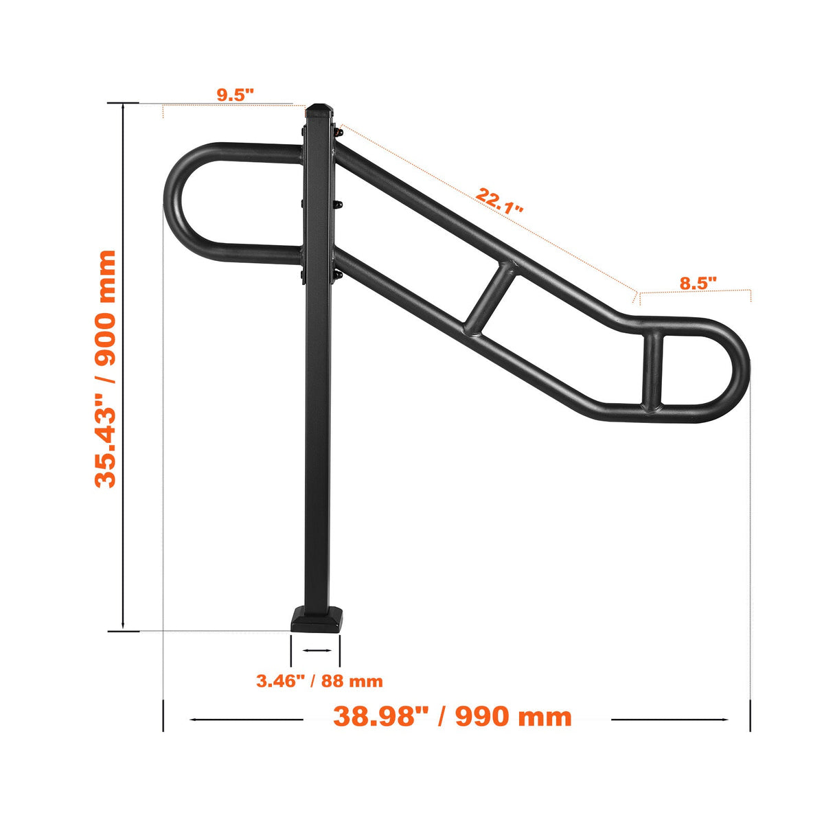 Outdoor Stair Handrail 40.5", 1-3 Steps, Carbon Steel, 250 lbs Load, Sandblasted Anti-Slip Grip, Metal Expansion Tube Wall Mount, Rust-Resistant, for Stairs Garage Garden Hallway
