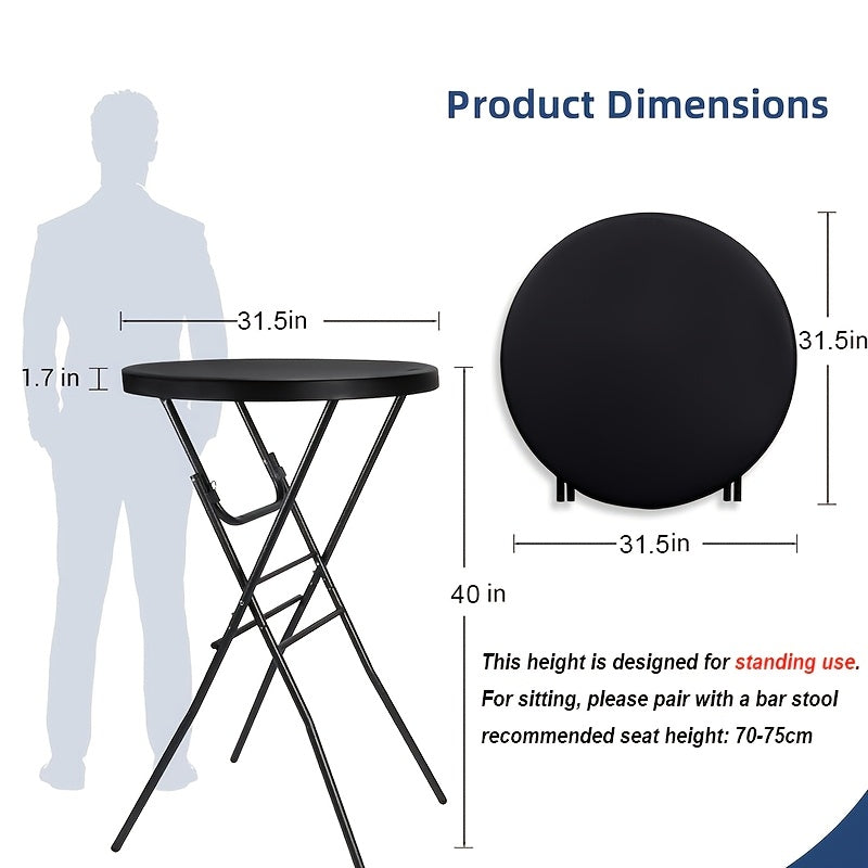 32-Inch Bar Height Round Folding Table – Portable Plastic Table Thickened Top Metal Frame Locking Legs for Parties Events Indoor & Outdoor in White & Black