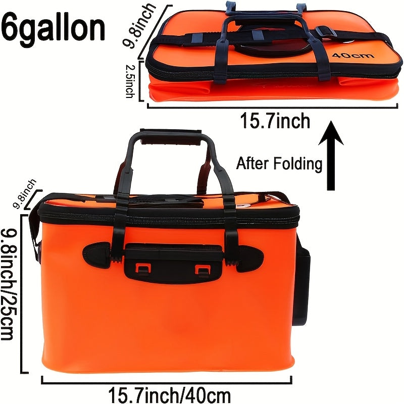 25L Foldable Fishing Bucket, Collapsible EVA Live Fish Bait Container – Portable Multifunctional Outdoor Fish Keeper Bag for Carp & Freshwater Fishing, Gift for Men (Blue/Orange)