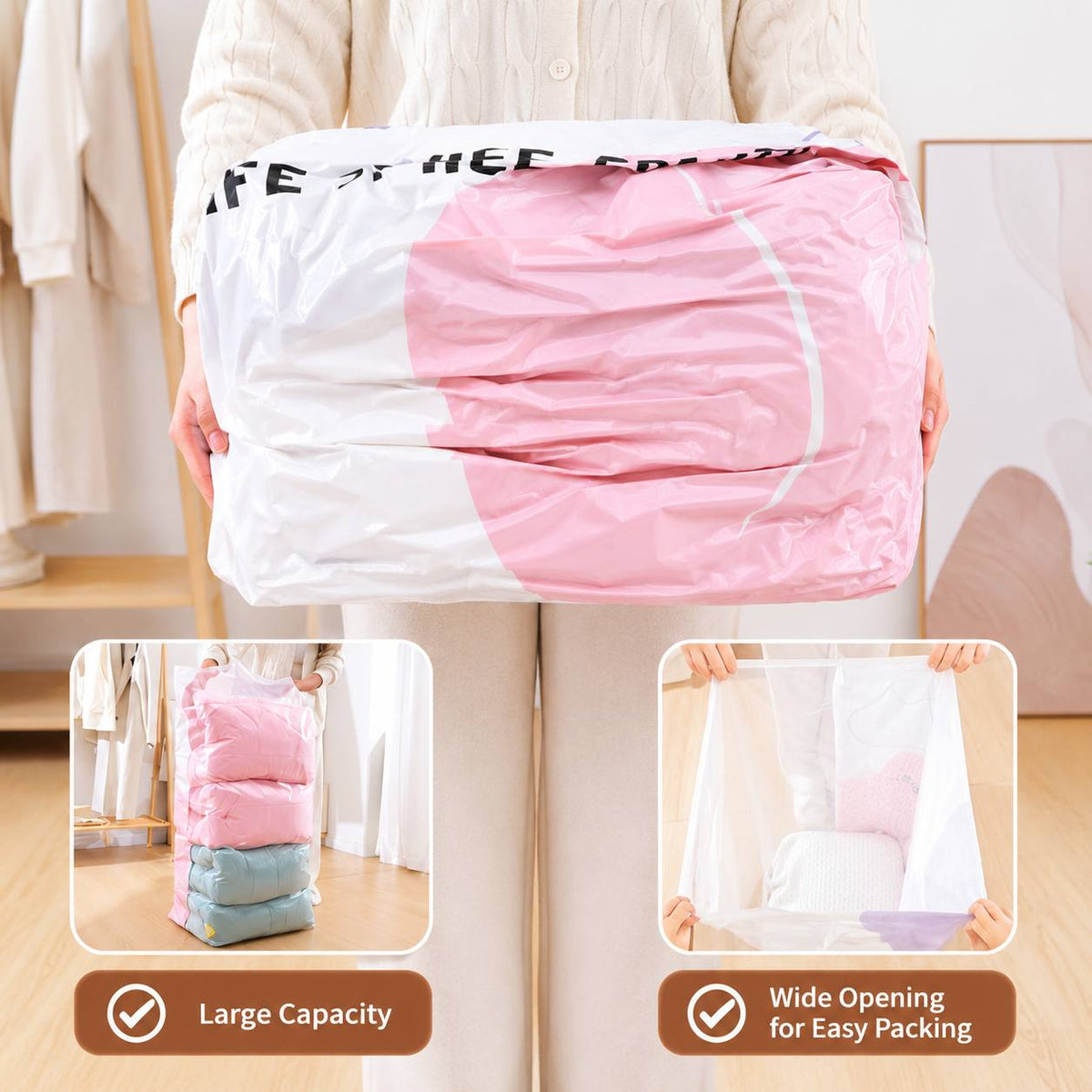 10-Pack Extra-Large Compression Bags - Press-to-Seal, Pump-Free, Heavy-Duty Vacuum Storage - Space Saving for Clothing, Blankets, Travel, Moving & Emergency Storage