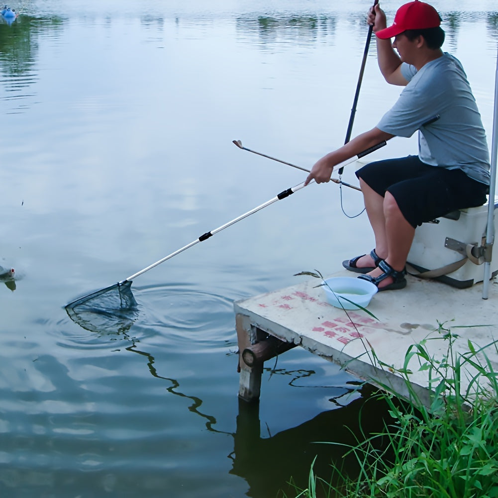 Foldable Fishing Landing Net with Telescoping Aluminum Alloy Pole – 3 Sizes 86CM 110CM 130CM, Collapsible Metal Net for Fish, Crab, Crayfish, and Shrimp, Portable Fishing Gear