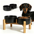 Elevated Ceramic Dog Bowl Set with Bamboo Stand - Raised Double Dog Bowls 28.74oz Non-Slip Feeder for Dogs, Cats & Puppies, Adjustable Height Slow Feed Dog Food Bowl with Storage (4 Colors)