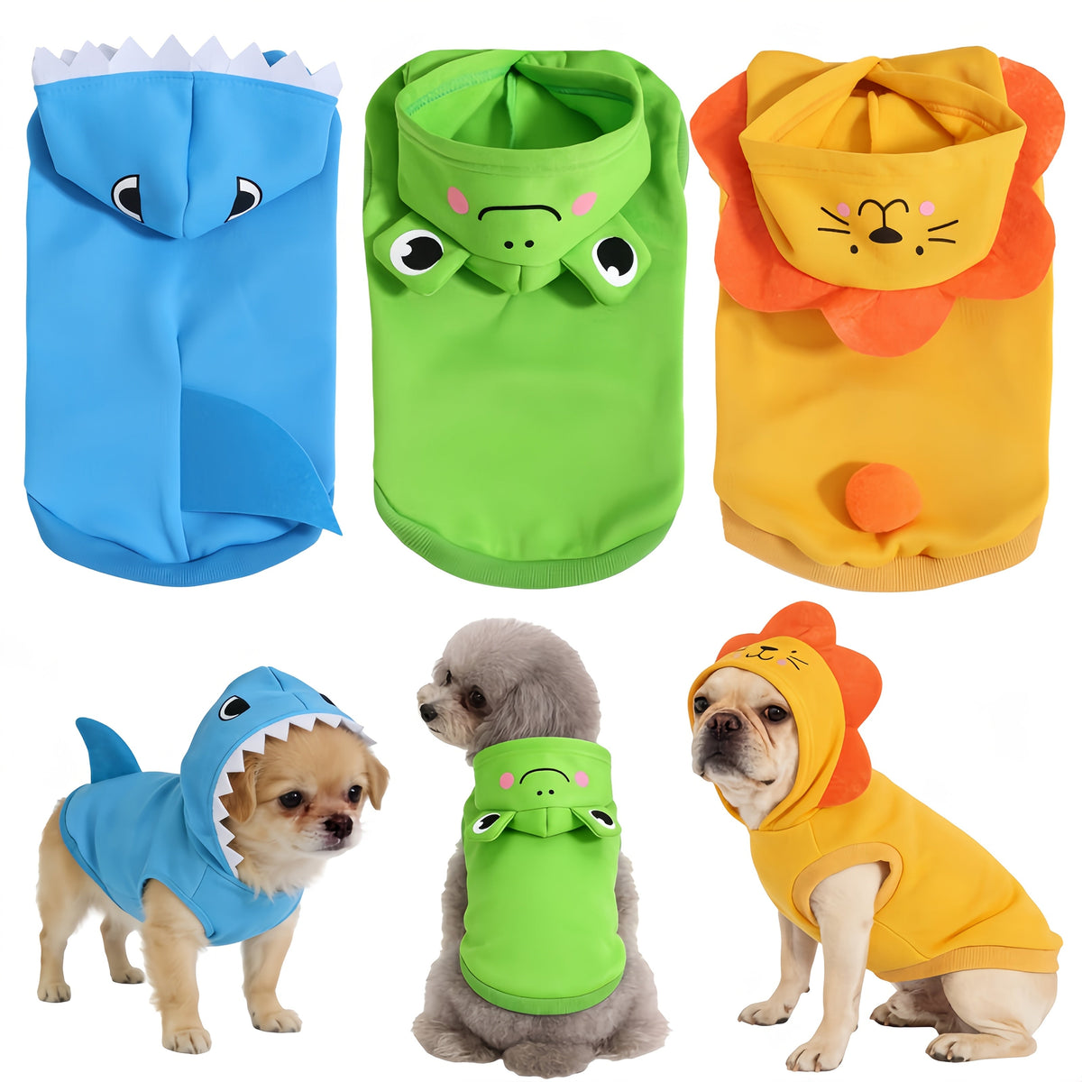 可爱卡通3D动物狗狗连帽衫 - 适合中小型犬、新生幼犬的保暖涤纶针织宠物卫衣，四季通用趣味动物造型装扮，室内外皆宜的舒适狗狗服饰