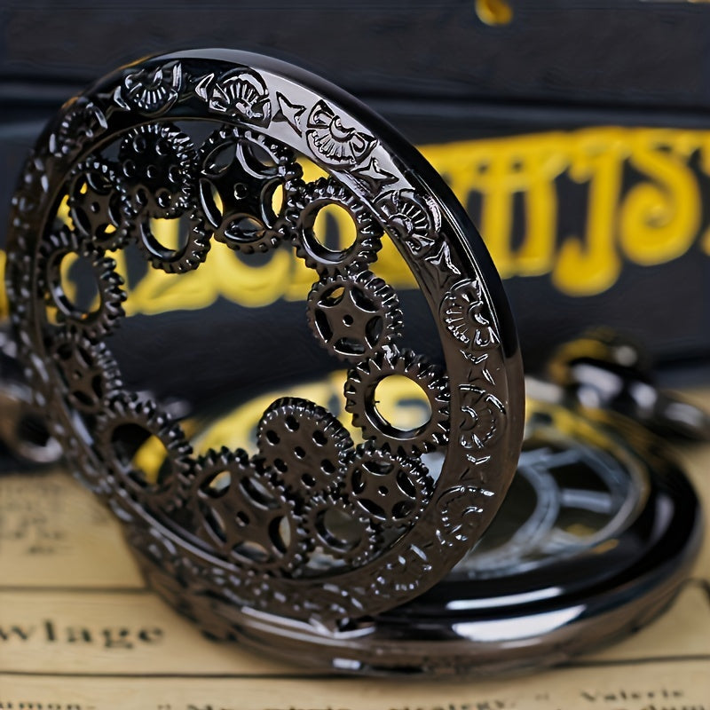 Steampunk Quartz Pocket Watch Necklace for Women and Men – Vintage Hollow Gear Analog Pendant Chain Watch Sweater Necklace Unisex Retro Jewelry Christmas Gift
