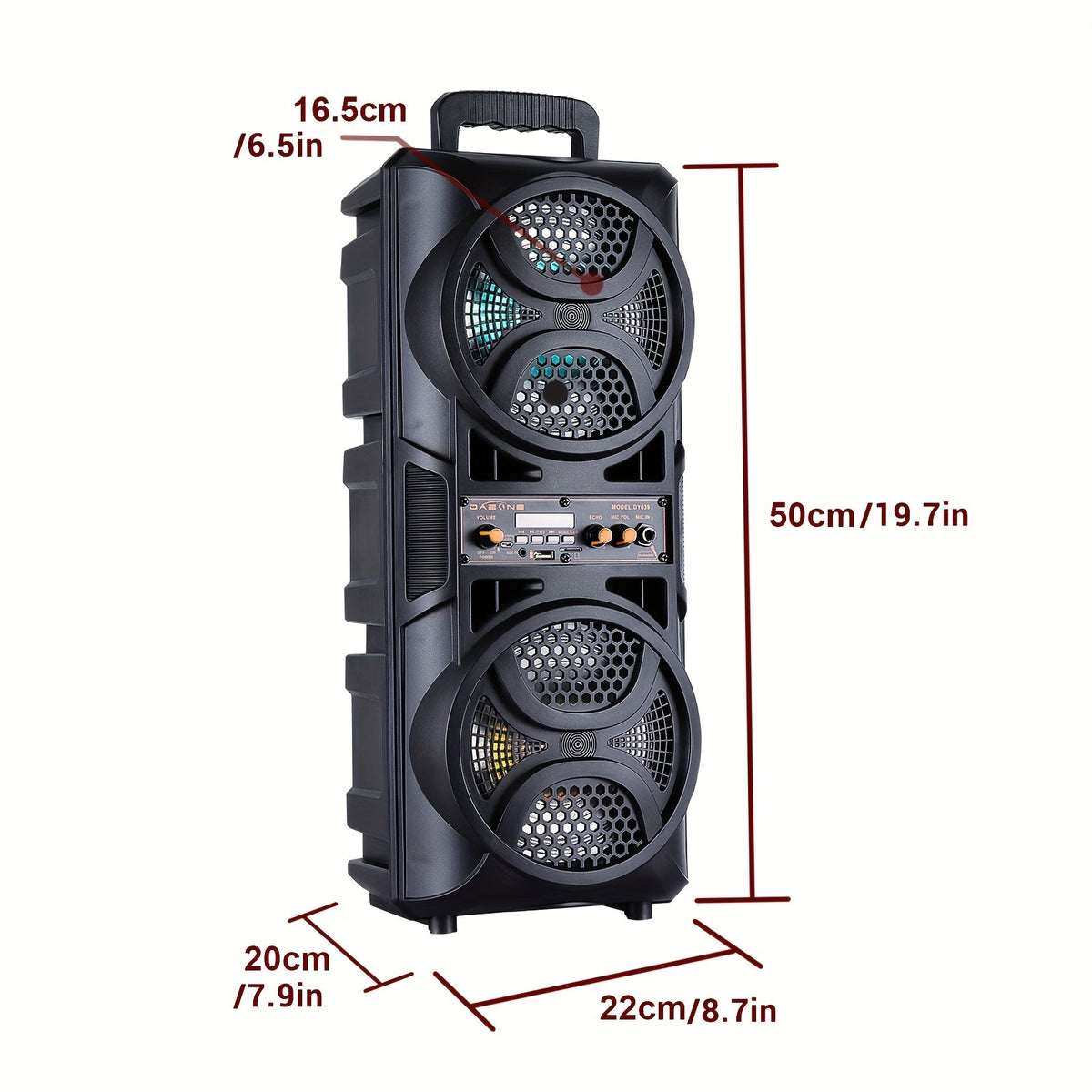 3000W Portable Bluetooth Party Speaker – Dual 6.5'' Subwoofer Stereo Sound, Colorful LED Lights, FM Radio, Microphone Included, TF/USB/AUX Support, Outdoor & Home Party Speaker – Black