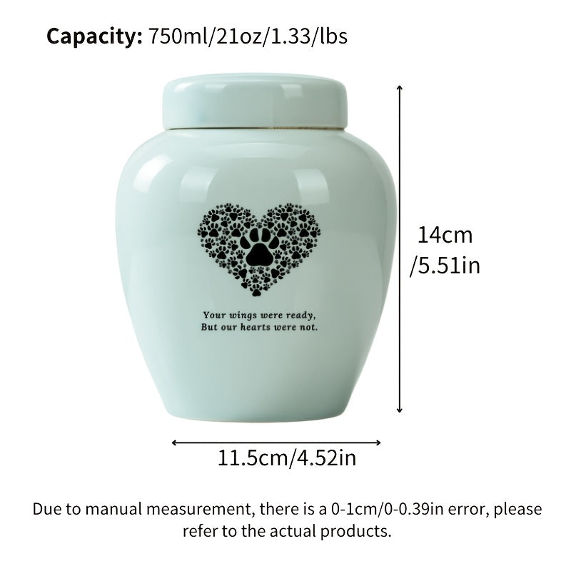 Large-Capacity Ceramic Pet Memorial Urn - High-Grade Dog and Cat Cremation Keepsake Urn, Engraved with "Your Wings Were Ready But Our Hearts Were Not," Durable Pet Loss Grief Comfort Urn, Dark Green