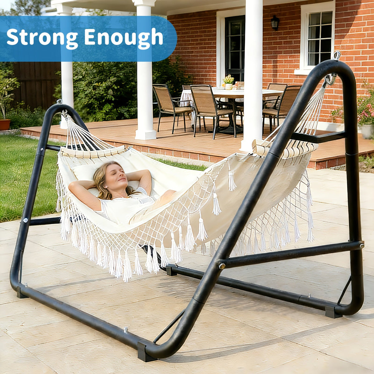 Outdoor Hammock with Sturdy Stand 600lb Capacity Anti-Rollover Safety Design for Backyard Patio Garden & Camping – Available in White & Grey