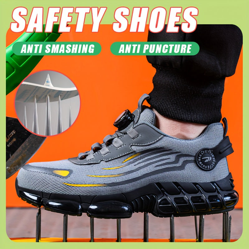 Men's Steel Toe Work Shoes Slip-Resistant Safety Boots Breathable Composite Toe Sneakers Abrasion-Resistant Construction Work Boots Black Dark Gray US 6-11