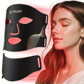 LED Light Therapy Face & Neck Mask - FDA Cleared, 7-Color Red Light, Collagen Renewal, Anti-Aging, Acne, Whitening & Hydration - Hands-Free Portable Skincare - Black & White