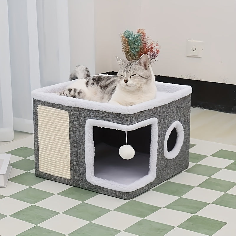 豪华多层猫屋 室内外双层床 玩具隧道 折叠沙发 猫抓板 爬绳 软垫 猫咪游戏立方体 防风雨尼龙框架 猫拱门楼梯