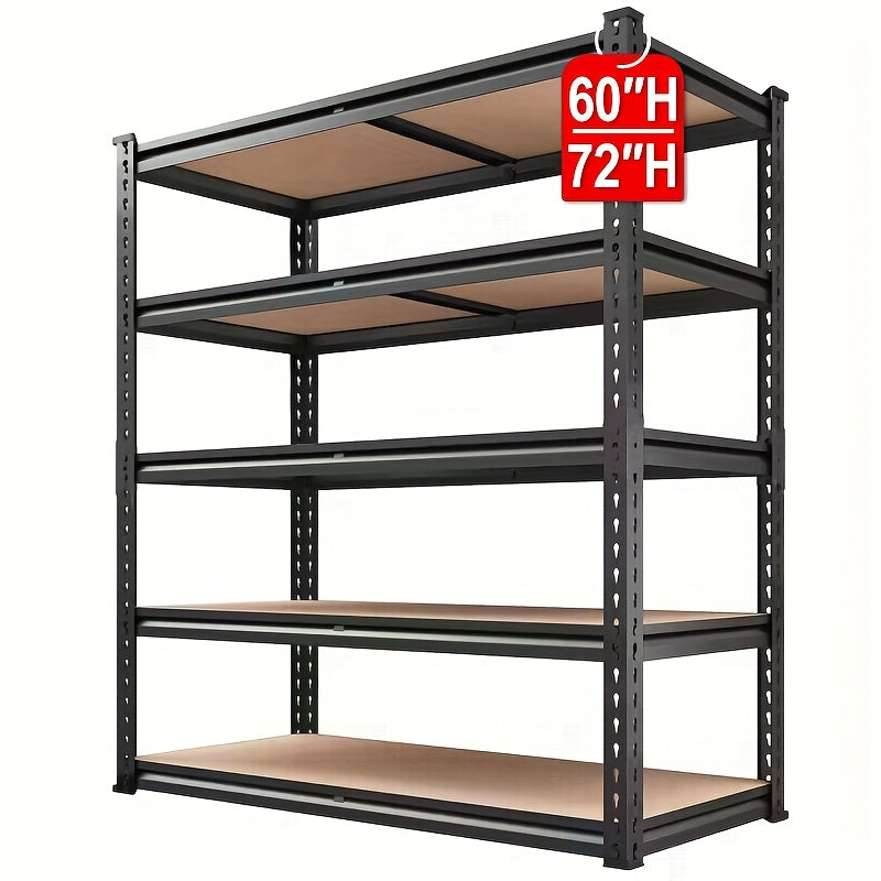 5-Tier Heavy Duty Garage Storage Shelves 2000LB Capacity Adjustable 72x35.5x16 Inch Metal Shelving for Garage Closet Pantry Organization with Gloves and Hammer Black 72H 60H