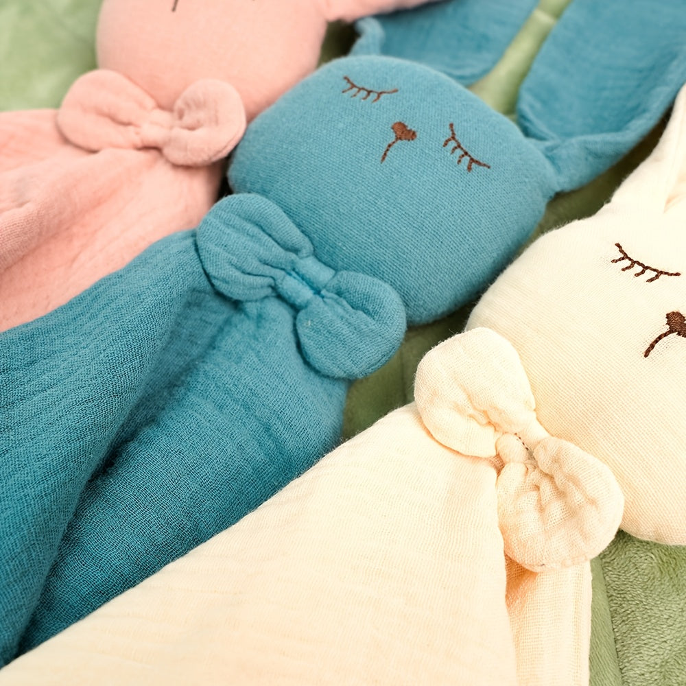 Newborn Baby Bunny Lovey Security Blanket & Rabbit Stuffed Doll, Soft Cuddly Comfort Toy for Boys & Girls, 3 Colors Including Light Blue Pink & Yellow, Baby Shower Gift
