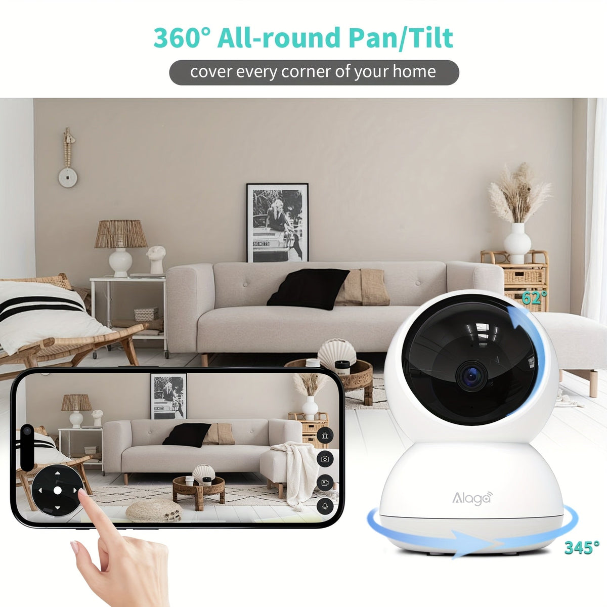 Alaga 2K Indoor Security Camera with Audio, AI Motion Detection Baby Monitor, 2.4G/5G WiFi Night Vision 2-Way Talk, Cloud & SD Card Storage, ABS, White & Black