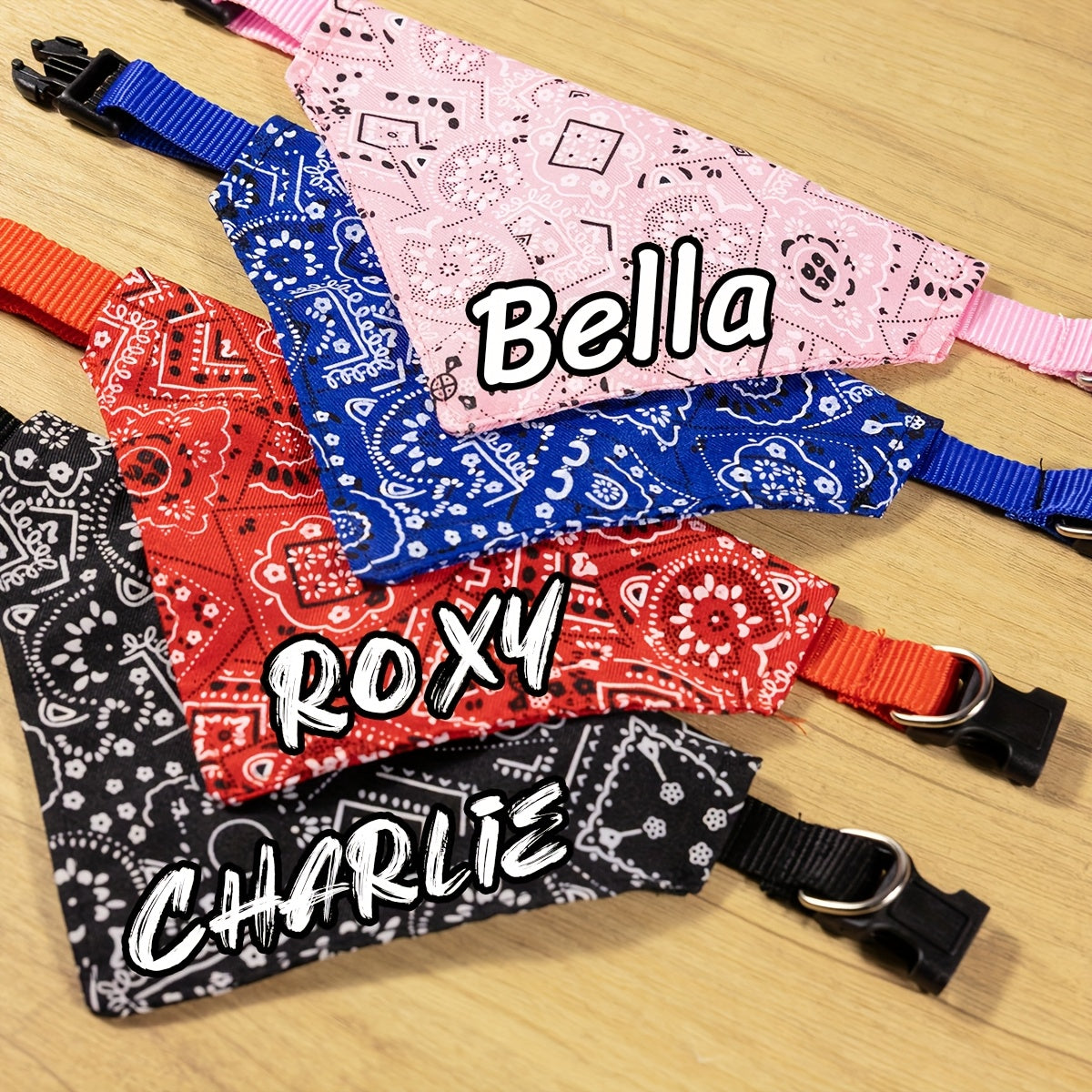 Personalized Dog Bandana Collar with Snap Closure - Adjustable Soft Polyester Pet Saliva Towel for Small, Medium, and Large Dogs, S/M/L, 4 Colors: Black, Red, Blue, Pink, Holiday Gift