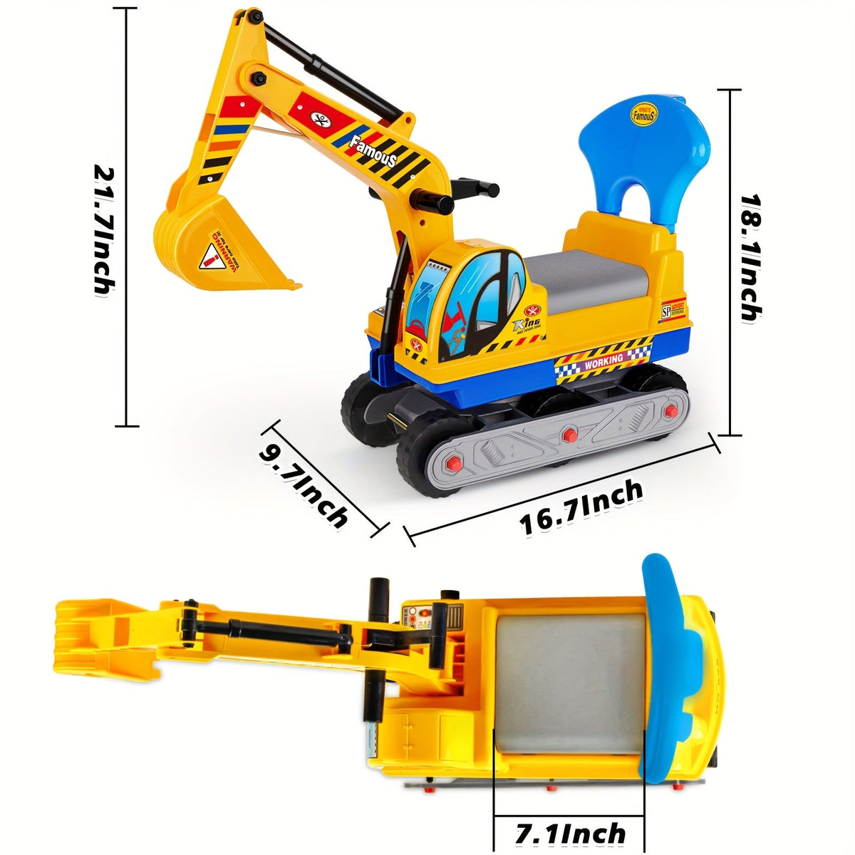 Kids Ride-On Construction Truck Toy, Manual Foot-to-Floor Powered, Safety Bumpers, Durable Build, for Beach & Indoor Play, Toddler & Kids Ages 3 4 5 6+, Holiday Birthday Gift