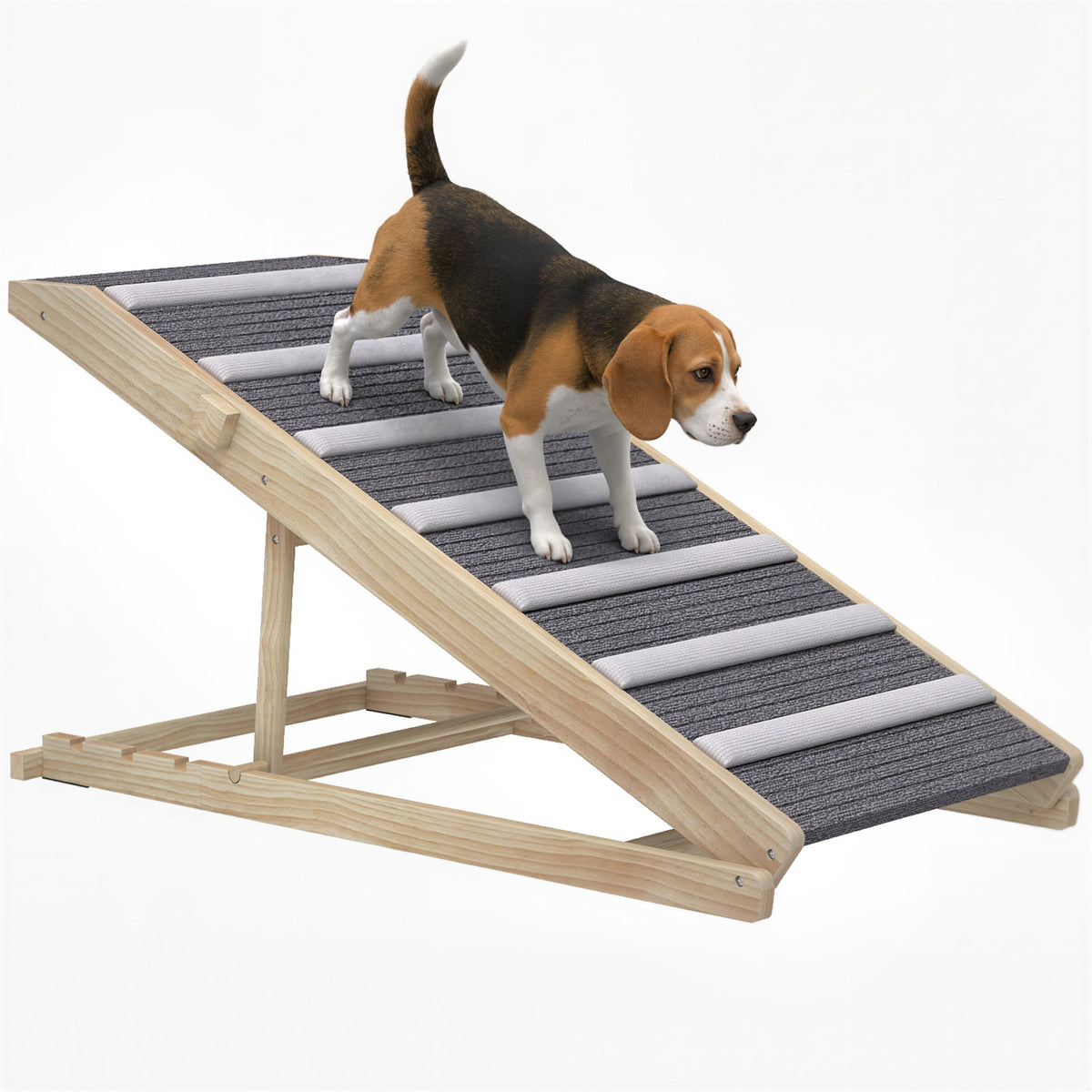 Folding Dog Ramp for Couch Bed Car, 4 Adjustable Heights 13.8"-19.7", 900GSM Non-Slip Carpet, 8 Anti-Slip Strips, Solid Pine Frame, Supports up to 110 lbs, Built-In Handle, for Senior & Large Dogs