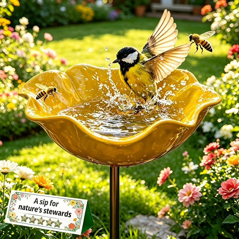 Metal Flower Bird Bath for Garden - Decorative Floral Bird Bath and Pollinating Insect Watering Station for Flower Beds, Lawn Edges, Garden Borders and Planters, Outdoor Garden Decor in 4 Colors