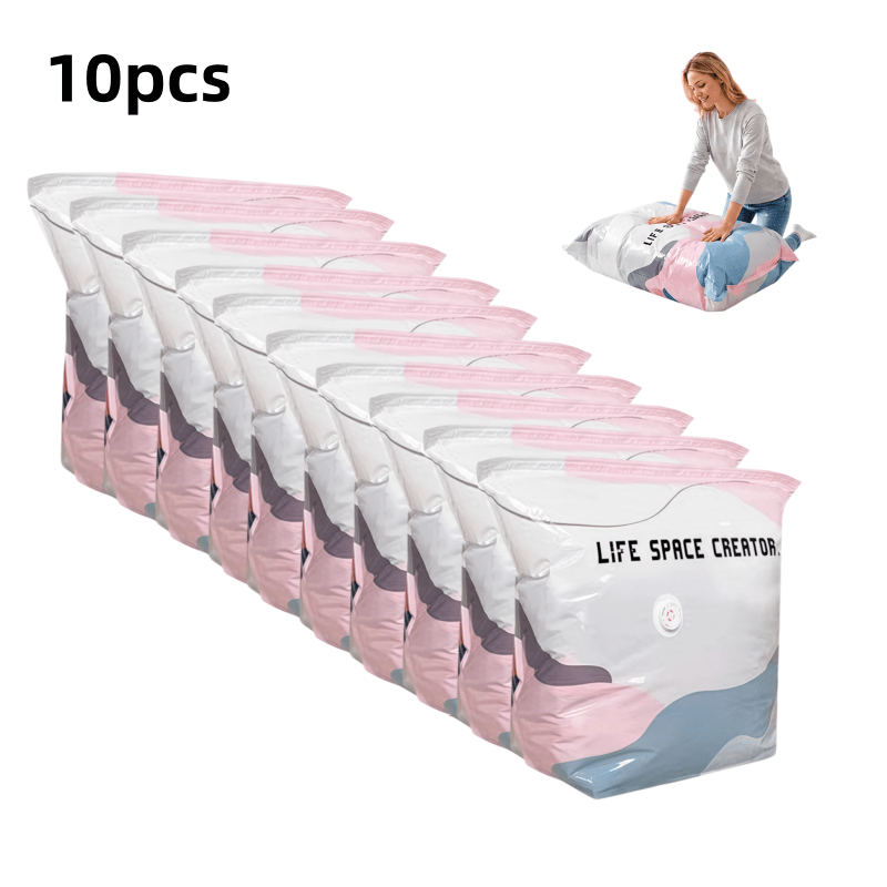 10-Pack Extra-Large Compression Bags - Press-to-Seal, Pump-Free, Heavy-Duty Vacuum Storage - Space Saving for Clothing, Blankets, Travel, Moving & Emergency Storage