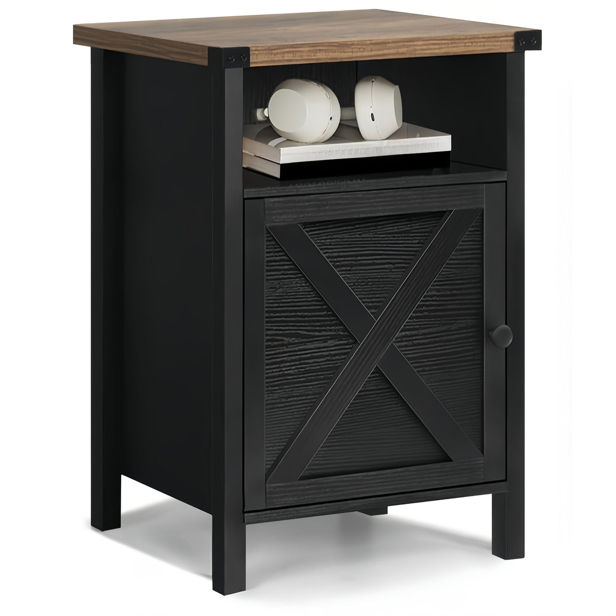 Farmhouse Nightstand with Barn Door and Shelf 23.7x15.8 Inch Rustic Modern Bedside End Table Narrow Entryway Table for Bedroom Living Room Navy Blue Grey White Oak Black 1 or 2 Pack